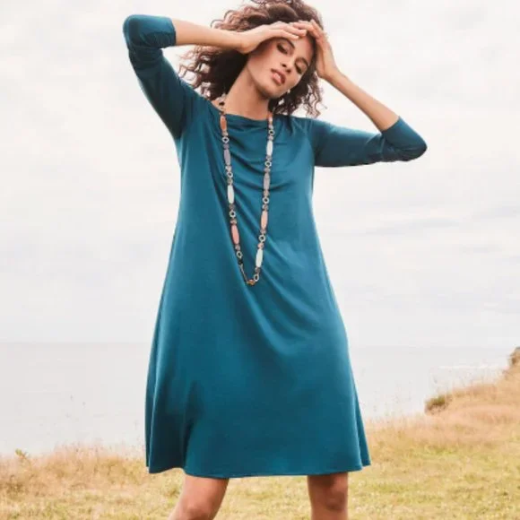 Eileen Fisher | Dresses | Eileen Fisher Long Sleeve Jersey Dress In Blue  Spruce Size Xs | Poshmark